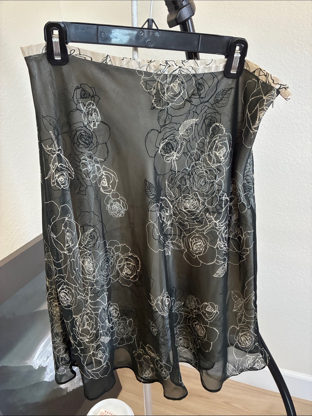 Apt. 9 Y2K Black Sheer Floral Skirt with White Rose Outline
